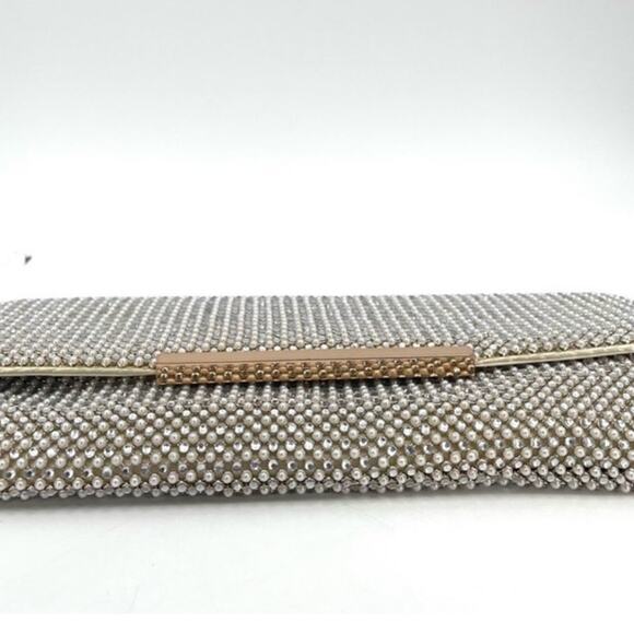 INC International Concepts Crystal/Pearl Hether Shiny Mesh Clutch NWT - Picture 4 of 13